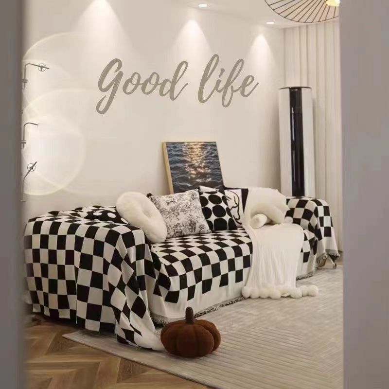 Checkered Sofa Cover, Sofa Towel, Full-Size All-Season Universal Slipcover, INS-Style Sofa Blanket