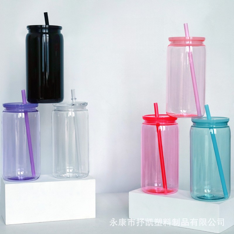 国境を越えて人気の高い大容量PC素材16オンスプラスチックストローカップ、単層半透明カラーメイソンジャー、ロゴ入り|undefined