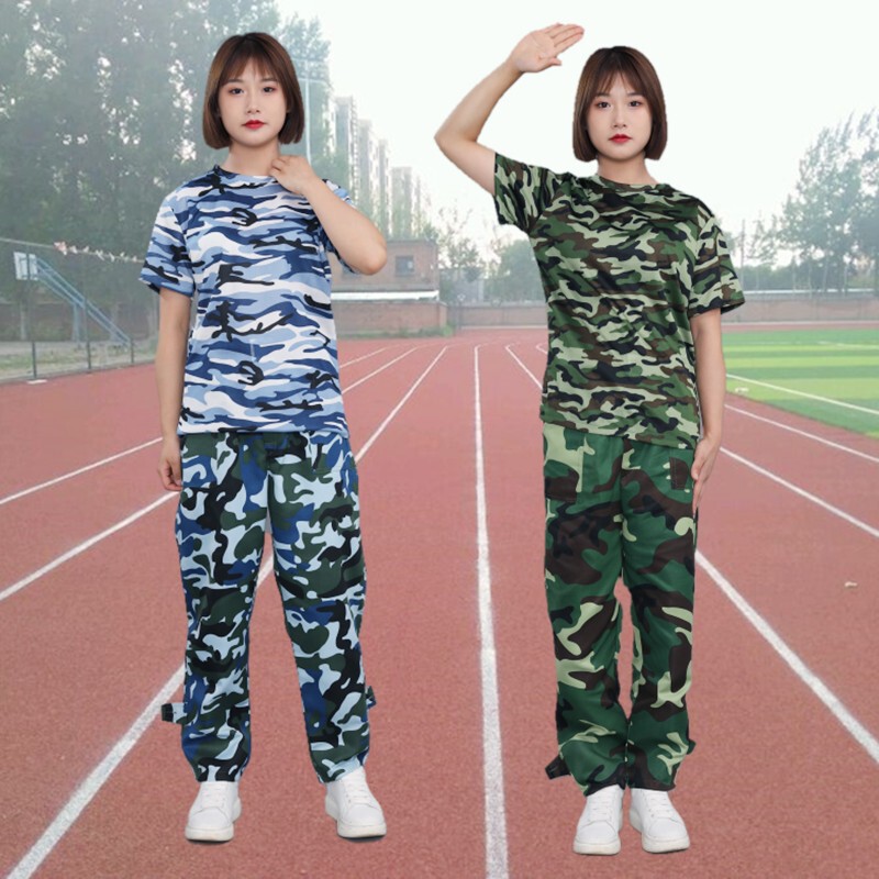 Wholesale camouflage T-shirt set Green student military training uniform junior high school college summer camp military training short sleeve summer