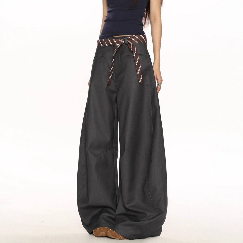 American Retro High-End Casual Scimitar Pants Women's Niche Design Versatile Drape Wide-Leg Floor-Length Pants Trendy