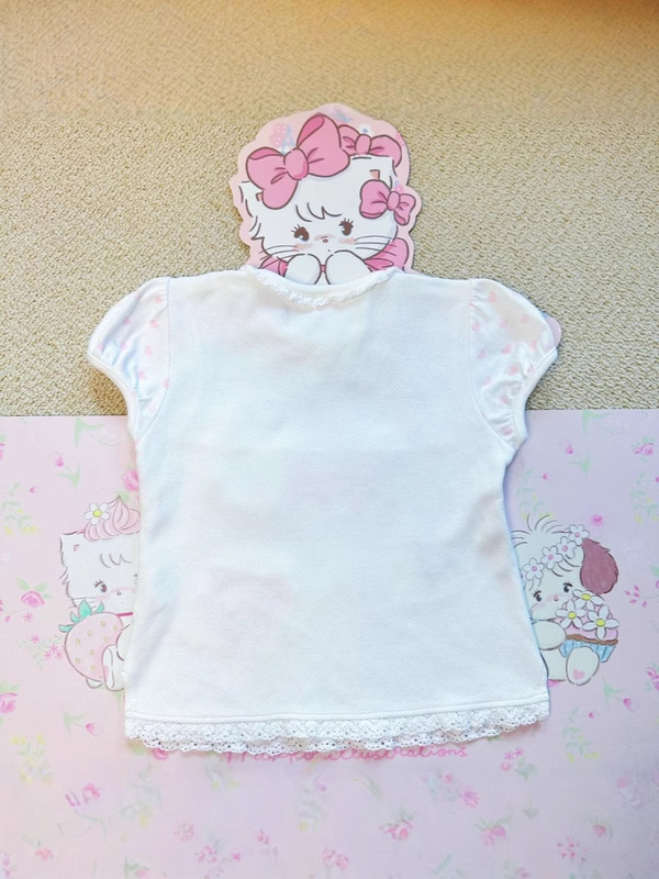 復刻娘服日系かわいい童趣味古着白色半袖プリントソフト妹の短い修身がやせて見える上着夏|undefined