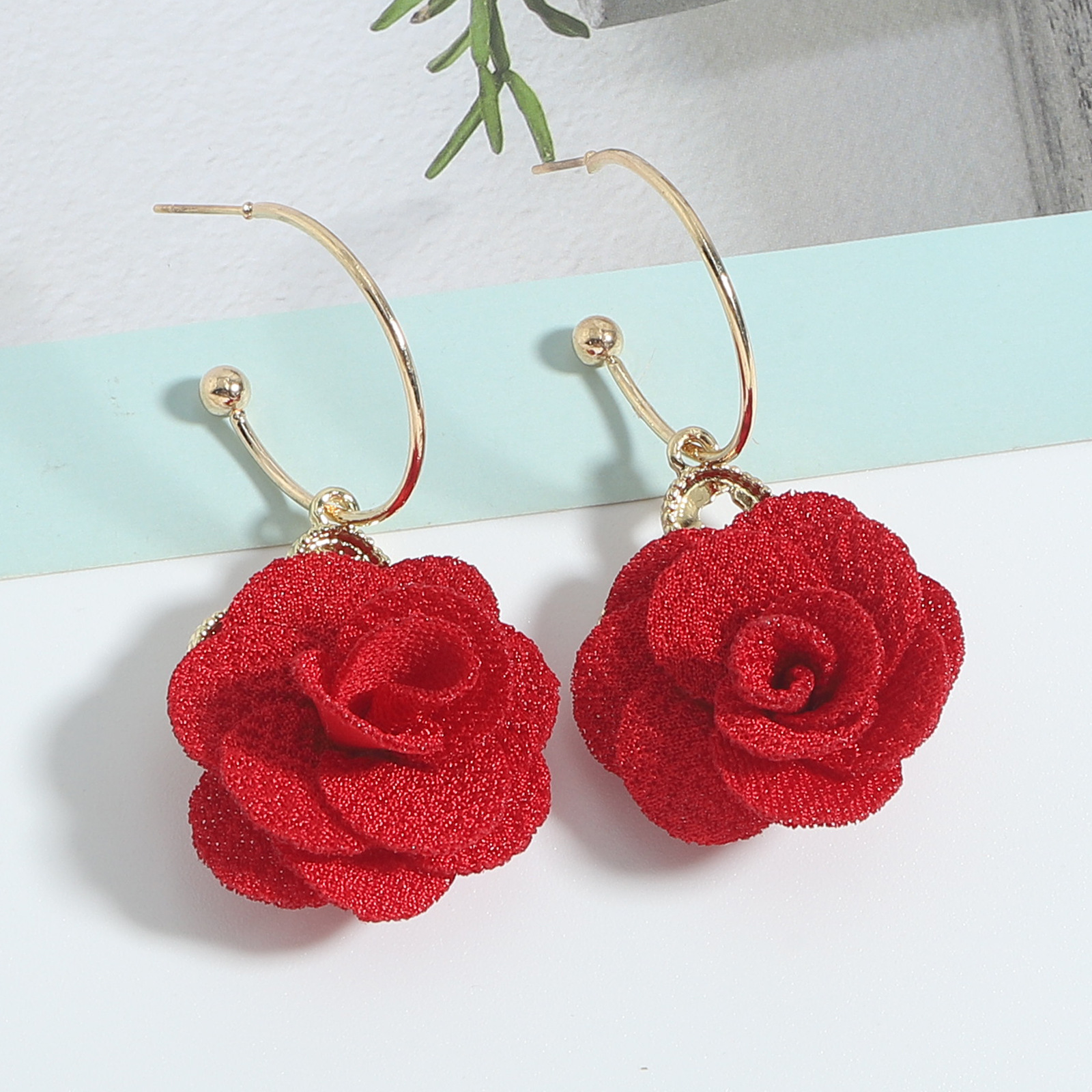 Nihaojewelry Jewelry Wholesale New Ethnic Style Fabric Flower Earrings display picture 9