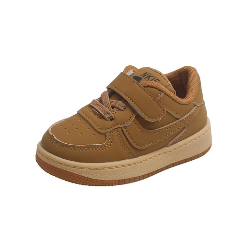 Autumn new children's sports shoes, boys' leather low-top sneakers, girls' soft-soled toddler shoes, baby white shoes