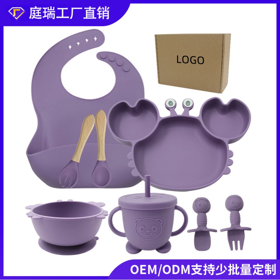 Traje de vajilla para niños resistente a las caídas de silicona Bebé recién nacido Bebé Suministros de bebé de silicona de fábrica plato de cena de la madre y el niño necesidades diarias