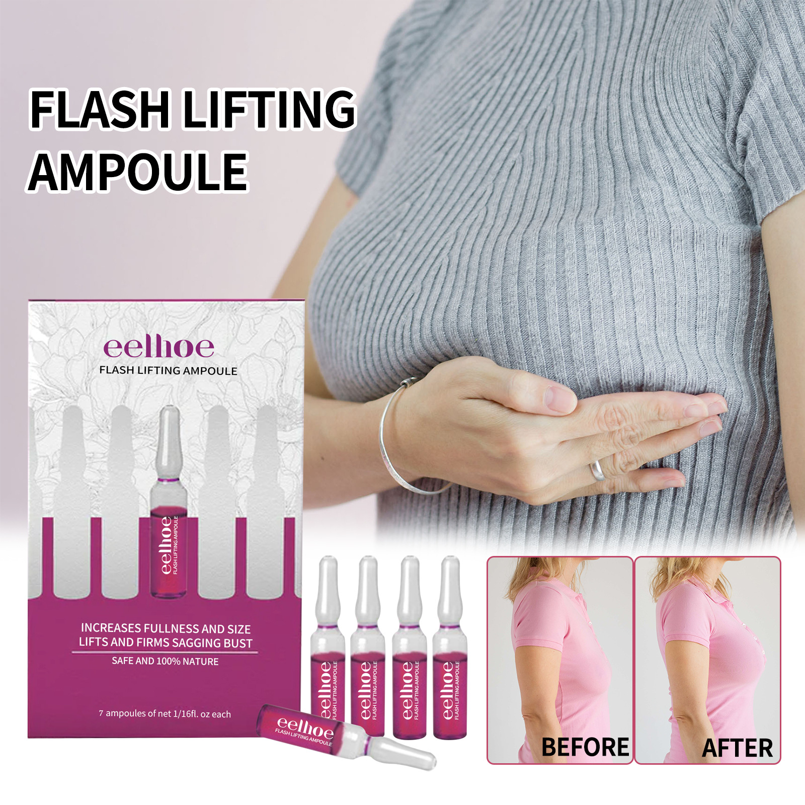 Massaggio rapido al torace per rassodare, rassodare, sollevare la pelle e abbellire la fiala di olio essenziale per la cura del seno_voghion.com