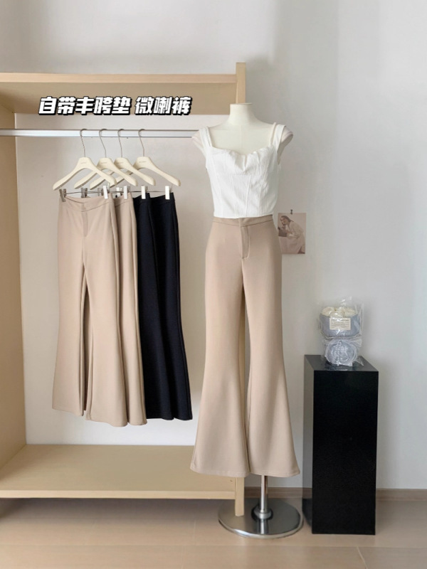酒杯丰胯裤~ 黑色高腰喇叭裤女直筒微喇弹力显瘦休闲长裤子美胯潮|undefined