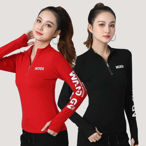 New square dance clothing, sports casual dance wear, long-sleeved top, running fitness casual dress, women's T-shirt.