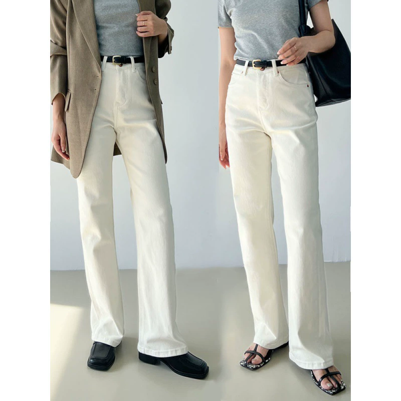 Тяжелый! Белые прямые джинсы Женская высокая талия тонкая 2023 осень новые свободные прямые брюки длинные волосы