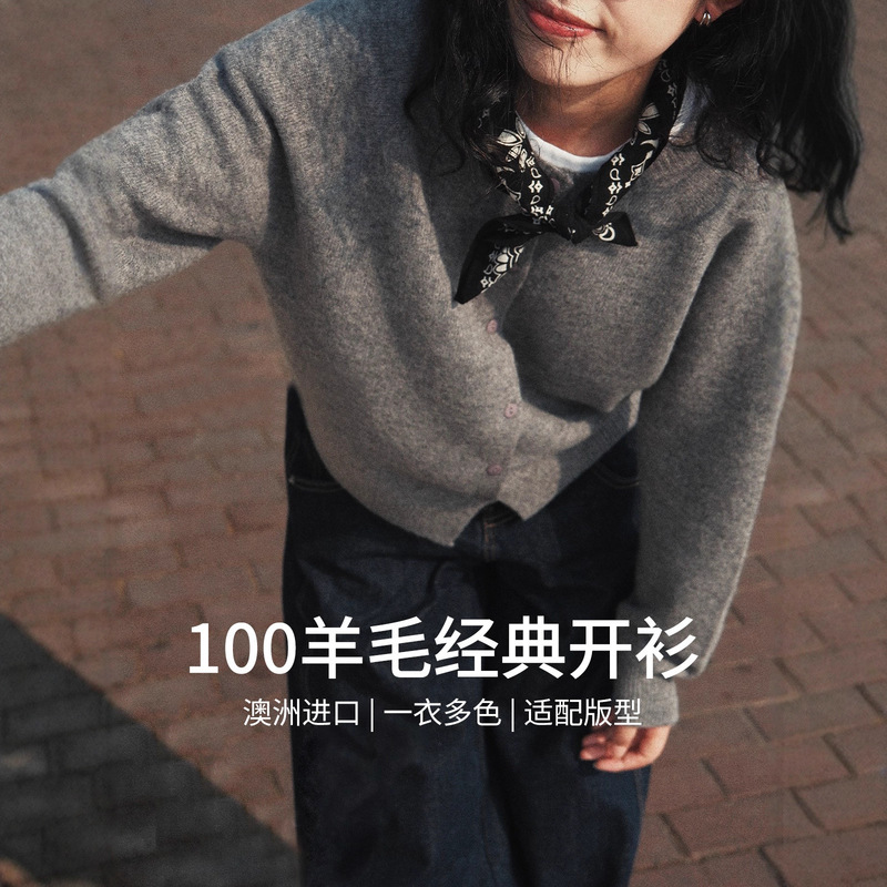 Seamless Puyuan 100% Wool Sweater 26 Spring New Round Neck Knitwear Women's Cardigan Buttoned Jacket 12 Needle 260g