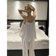 French Style Simple Jacquard White Pajamas Women's Summer New Arrival Sling Trousers Home Clothes Loose Outer Wearing suit