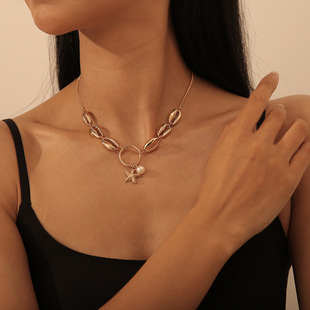 Cross-Border Exclusive Fresh and Versatile Jewelry for Girls, Alloy Material Conch Pendant Long Necklace