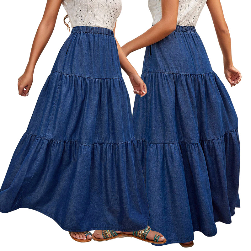 218583 Cross-Border Women's New Denim Casual Long Skirt Source Factory Direct Sales