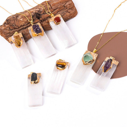 Natural plaster inlaid crystal gemstone pendant foreign trade jewelry irregular crystal raw stone necklace pendant cross-border