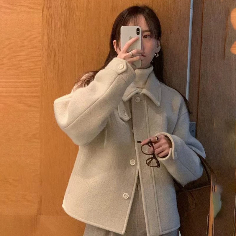 Пятно lerobe Мина шерстяное короткое пальто 24 новых пригородных свободных лацканов