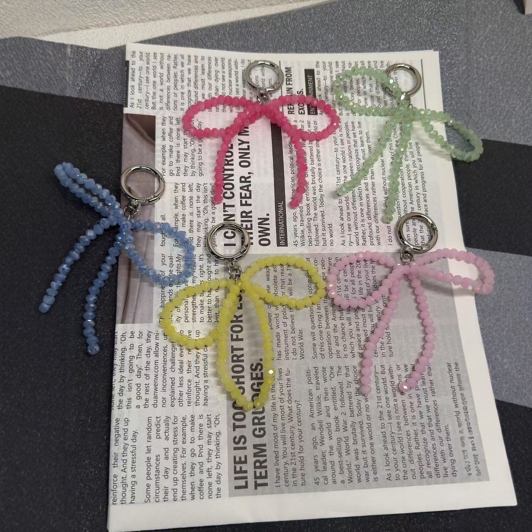 South Korea's Dongdaemun Nyunyu Candy Color Bead Chain Beaded Bow Bag Pendant Keychain Mobile Phone Chain Fashion Trend