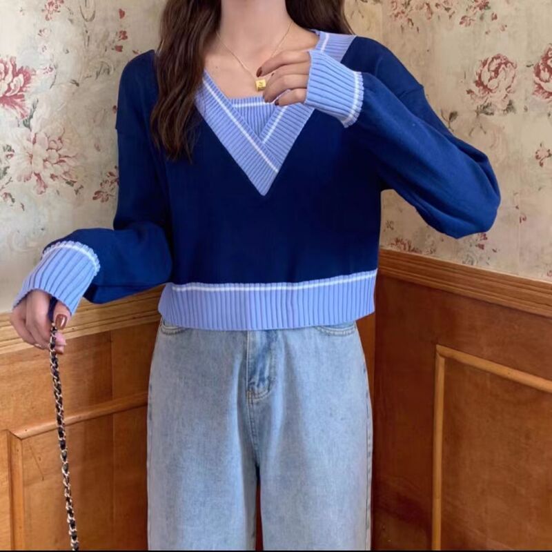 内搭打底衫女秋冬季毛衣2025新款春秋设计感小众V领针织短款上衣|undefined