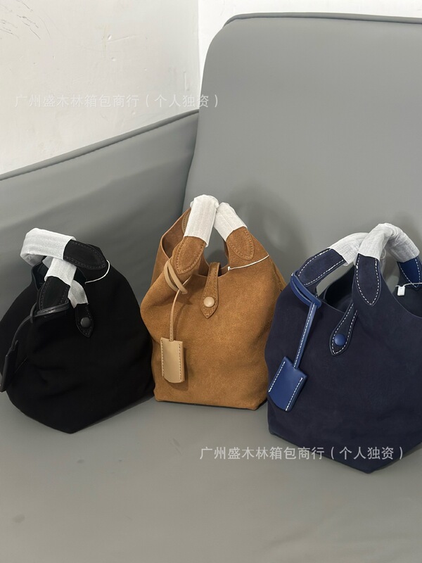 2025拉夫老钱风磨砂麂皮菜篮子跨境大容量复古水桶包手提斜挎女包|undefined