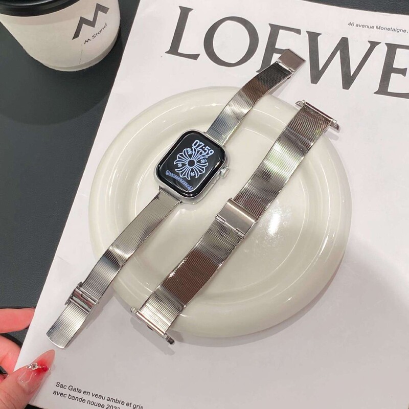 Slub Striped Metal Strap for Apple Apple Watch Wristband iwatch56789SE Smart Strap