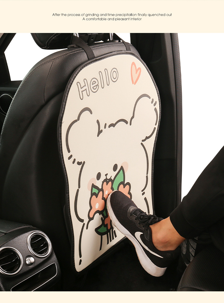 Yellow and White Dog-Themed Anti-Kick Pad for Car Seats, Back Seat Protector for Children, Sponge-Filled