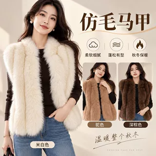 冬季新款仿狐狸毛短款背心女士时尚显瘦保暖马甲环保毛绒马甲