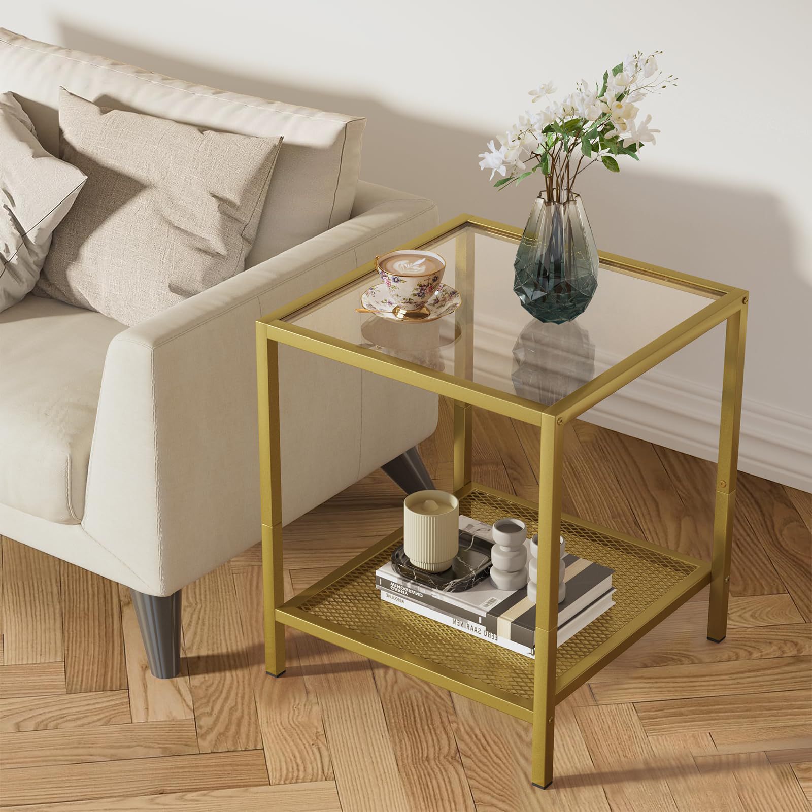 Mesa de café de vidrio mesa de té de lujo ligera sala de estar alta sensación mesa de café cuadrada de vidrio templado mesa de té