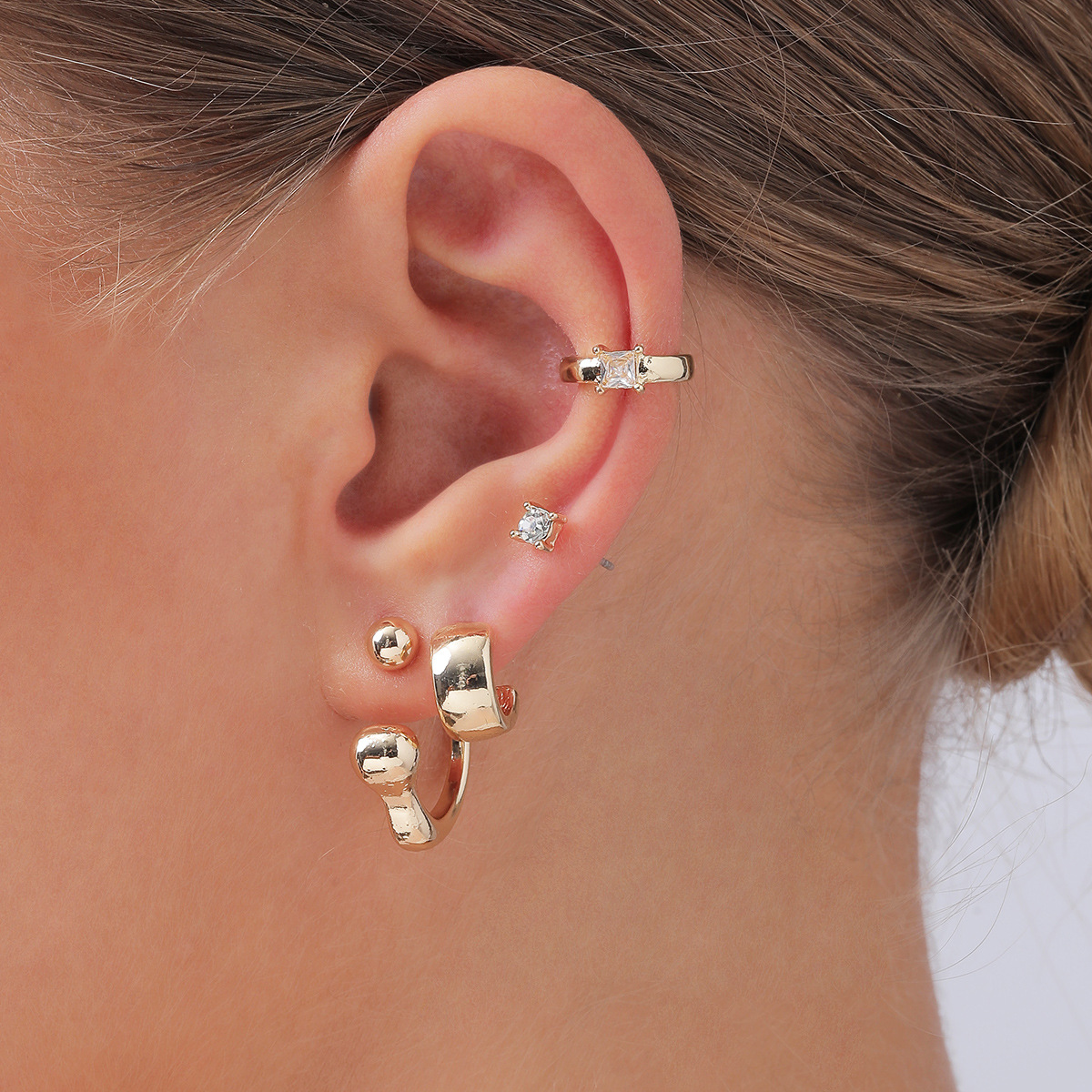 Fashion Multi-ear Hole Stacking Front And Rear Alloy Ear Clip Set display picture 1