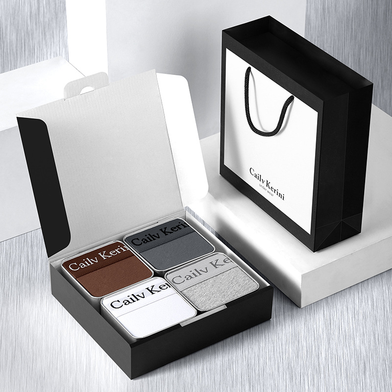 4 square boxes [brown + light gray + white + dark gray]