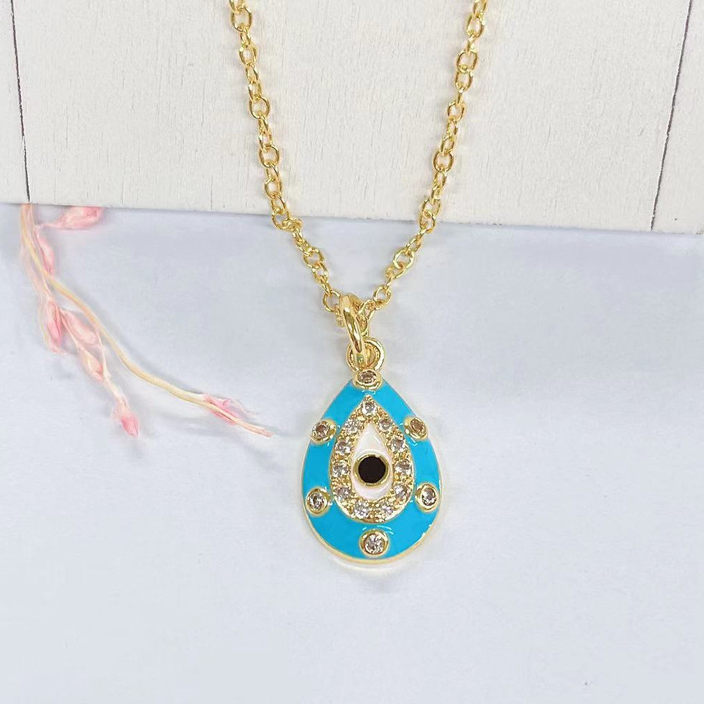 Fashion Water Droplets Copper Plating Zircon Pendant Necklace