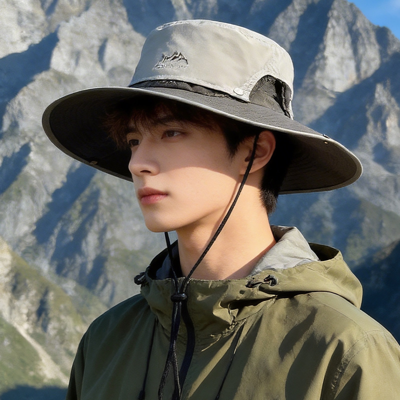 Men's Outdoor Hiking Hat Summer 2026 New Style Sun Protection Large Brim Sun Hat Adjustable Drawstring Fisherman Hat