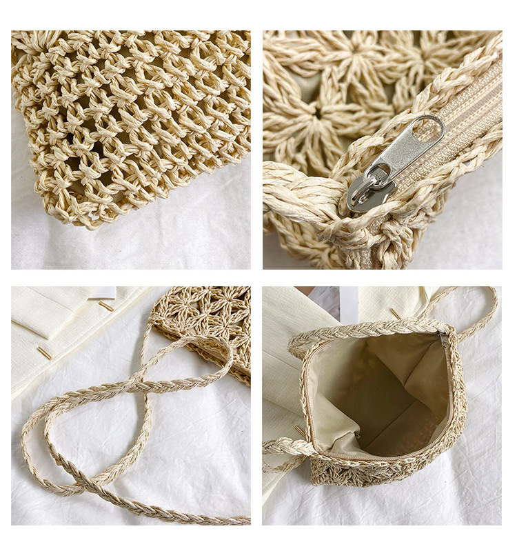 Women's Small Spring&summer Straw Solid Color Vacation Square Zipper Straw Bag display picture 1