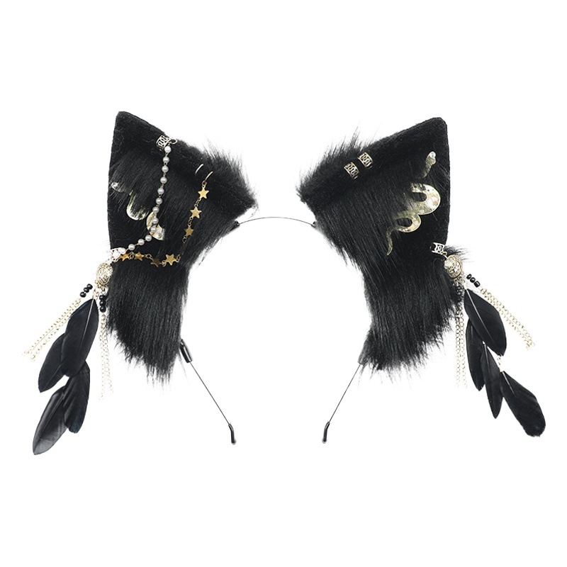 Felpa pluma accesorios para el cabello tocado de metal exposición cómica Cosplay accesorios del partido diadema exótica simulación Lobo oído diadema