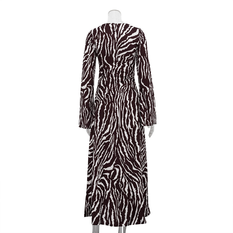 Striped Printing Loose Dress Casual round Neck Long Sleeve Dress Women Autumn Winter