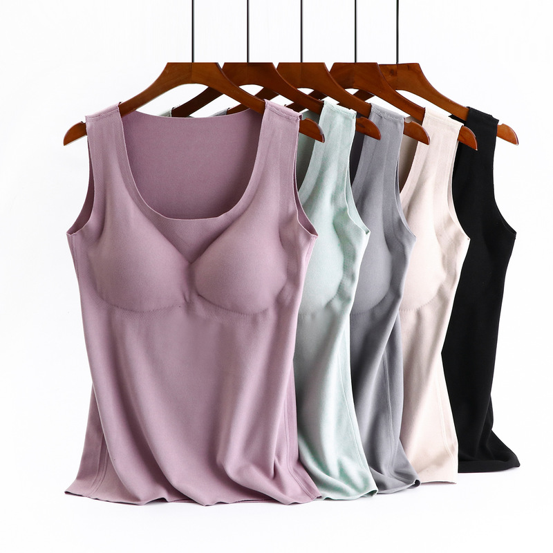 Autumn and winter New velvet crew neck detachable sleep underwear slim-fit women's top one-piece chest pad dispensing vest Autumn and winter New velvet crew neck detachable sleep underwear slim-fit women's top one-piece chest pad dispensing vest