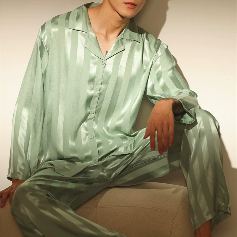 Пижама мужской 2022 новый мужской весенний и осенний рукав с длинными рукавами тонкий ледяной шелк летнее имитация шелковая домашняя одежда набор