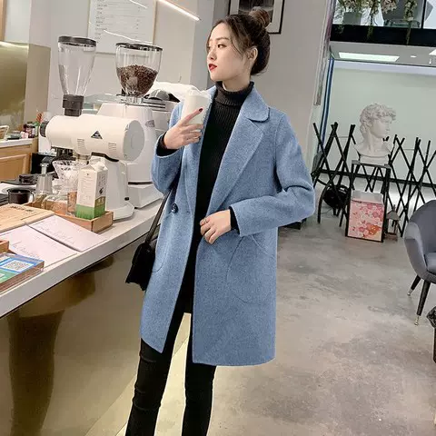 黑色小个子毛呢外套女中长款2020年新款韩版秋冬反季短款呢子大衣
