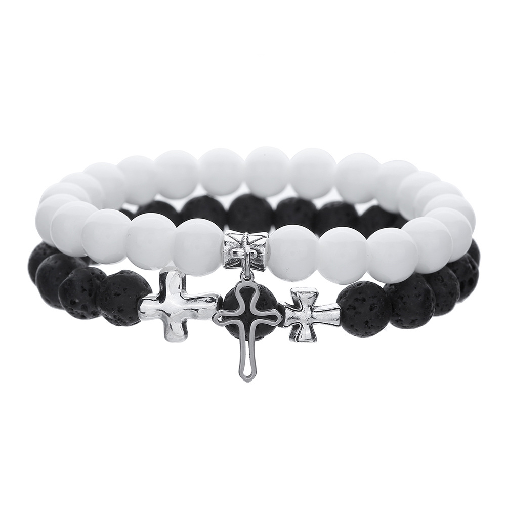 Elastic Couple Bracelet With Volcanic Stone And Astronaut Charm_voghion.com