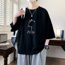 280g重磅猫咪黑色短袖T恤男夏季港风青少年潮牌潮流ins半截袖体恤