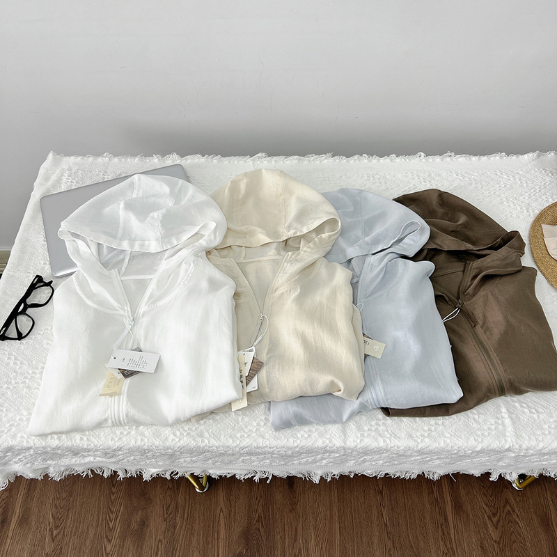 Tencel Linen Short Hooded Shirt for Women Spring and Summer New Style Lyocell Casual Small Jacket Zipper Cardigan Top for Women
