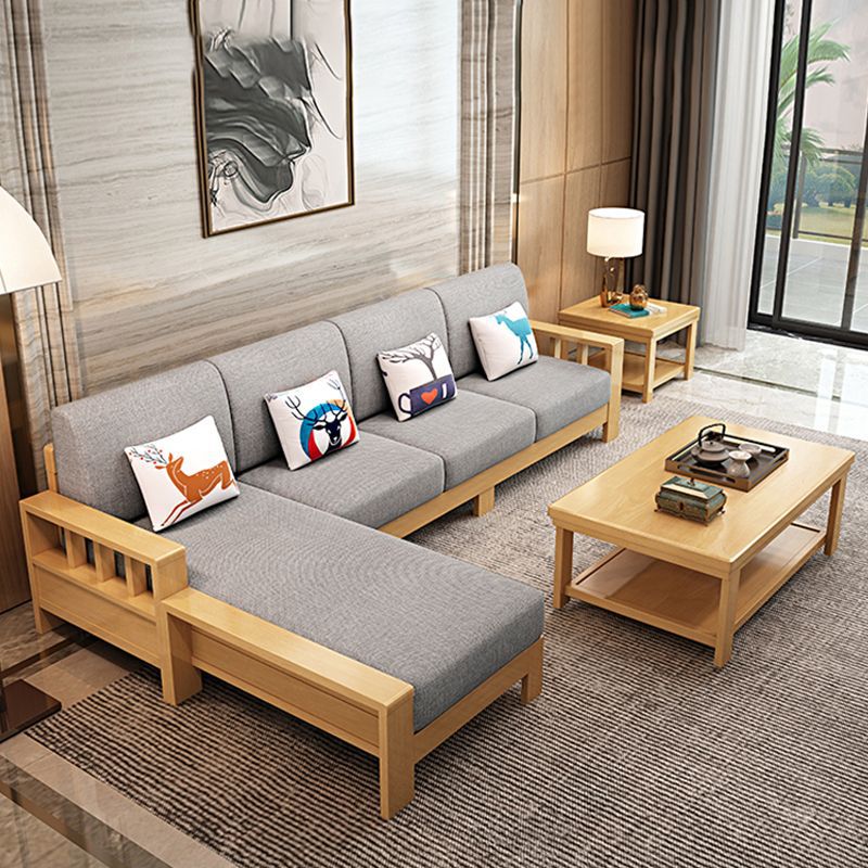 Solid Wood Sofa Modern Chinese Sofa Living Room Combination Winter and Summer Dual-Use Storage Fabric Wood Sofa