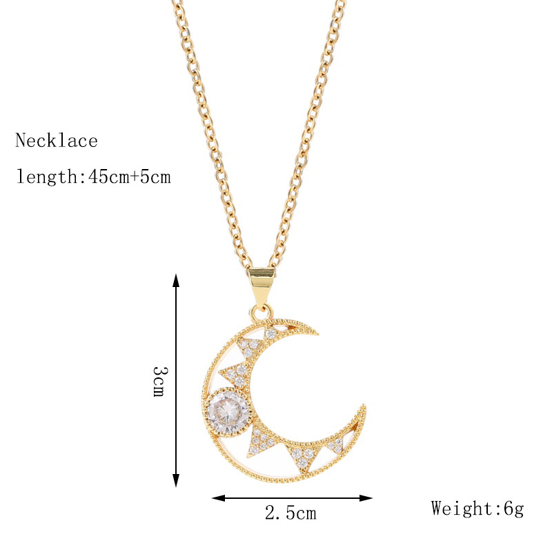 Fashion Hollow Copper Inlaid Zirconium Moon Necklace Wholesale Nihaojewelry display picture 1