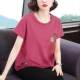 Cotton Short-sleeved T-shirt Women's Round Neck Embroidered 2025 New Arrival Fashionable Summer Korean-style Loose Mother's Outer Belly Covering Top