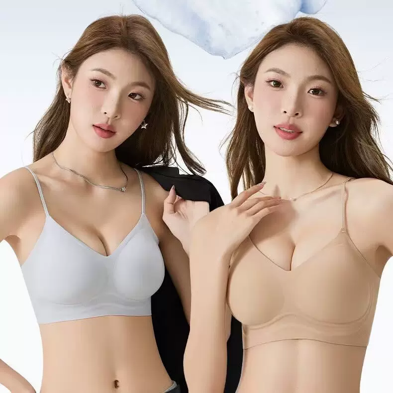 粉底液果冻无痕隐形超薄内衣女透气大胸显小细肩带美背文胸夏季