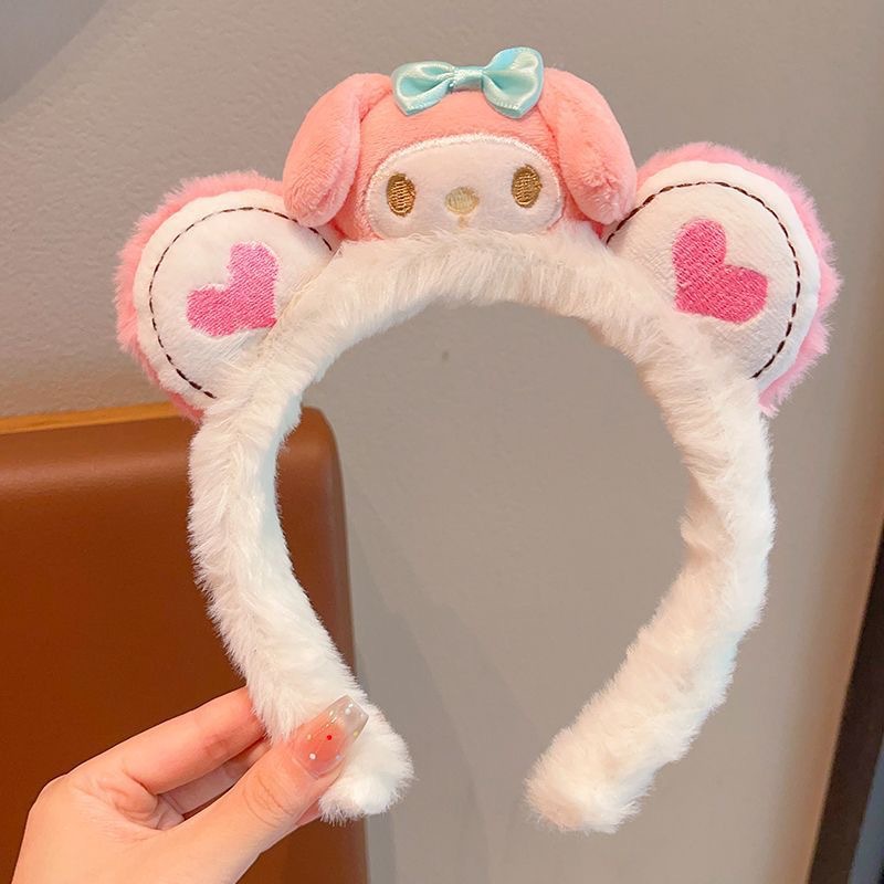 Nuevo otoño y invierno peludo aro de pelo dibujos animados Sanliogou cabeza aro de pelo especial para lavar la cara maquillaje pelo de pelo correa de pelo adornamiento