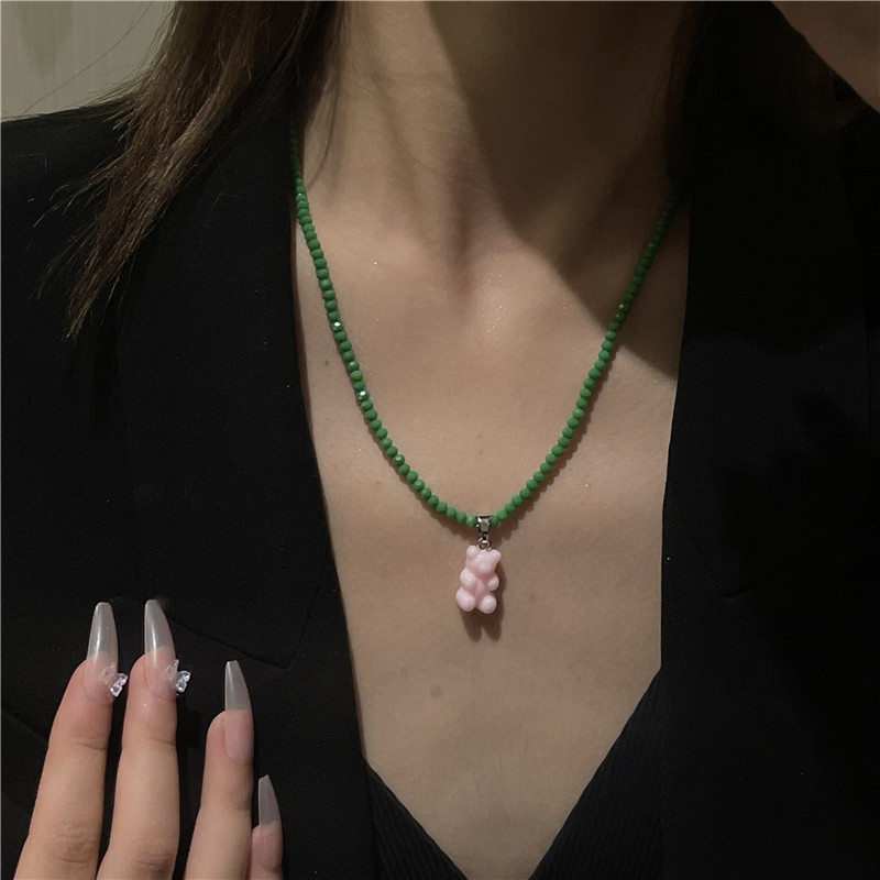 Korean Dongdaemun New Fun Necklace Womenu0027s Colorful Rice-Shaped Beads Stringed Beads Bear Crysta