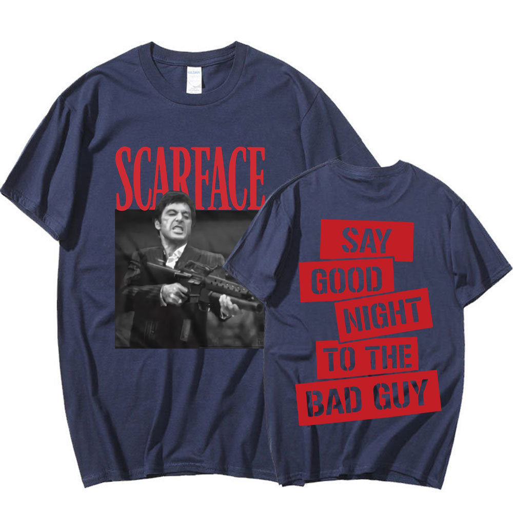Película de los 90 "Scarface" Camiseta de Tony Montana a los malos, lema de buenas noches, camiseta gráfica