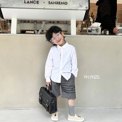 兒童襯衫2022秋季童裝韓版男童長袖洋氣純色襯衣潮中小童一件代發