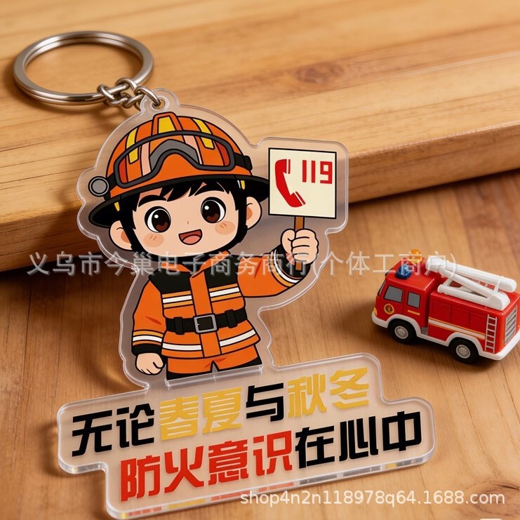 Keep Safety with You! 119 Firefighting Theme Keychain, Small Gift for Student Promotional Activities