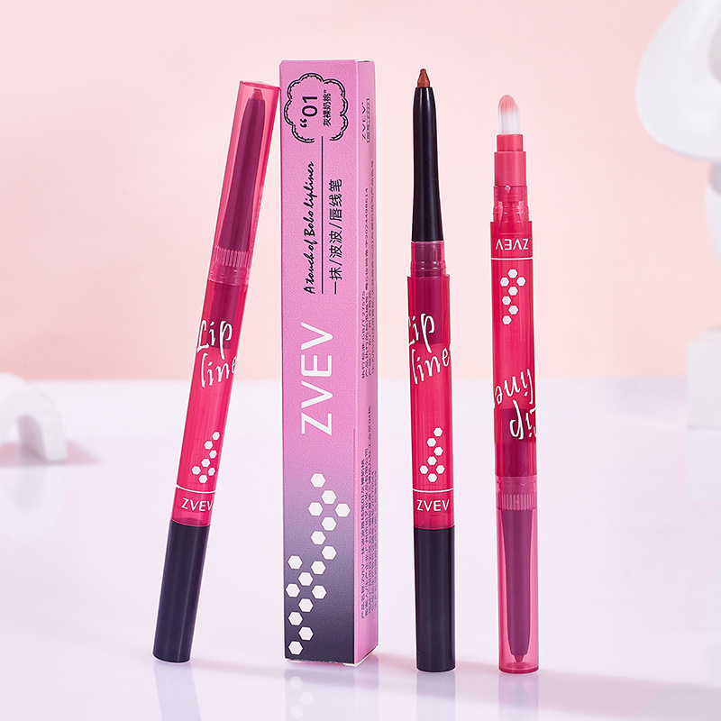 Cross-border ZVEV lip liner pencil with dual-ended design and integrated lip brush for creating a defined, full, and three-dimensional lip shape