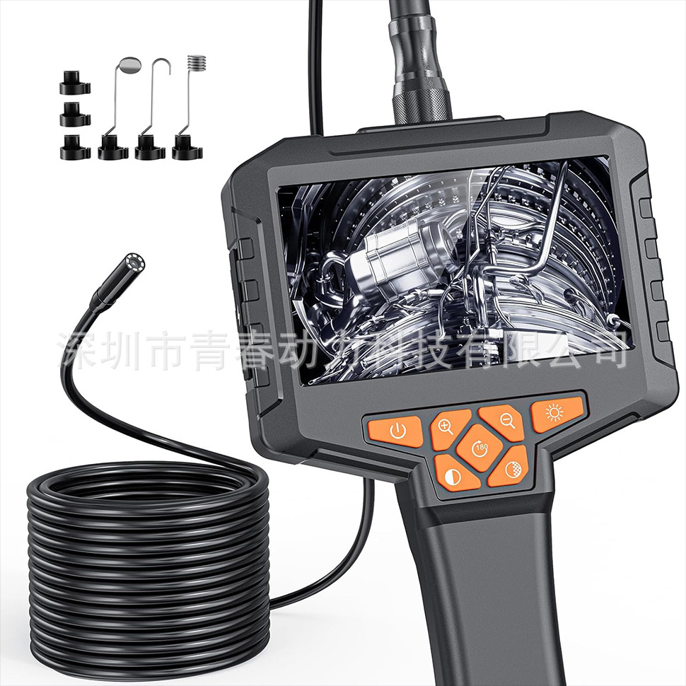 Industrial endoscope camera, 4.3 inch IPS screen, LED light, semi-rigid tube