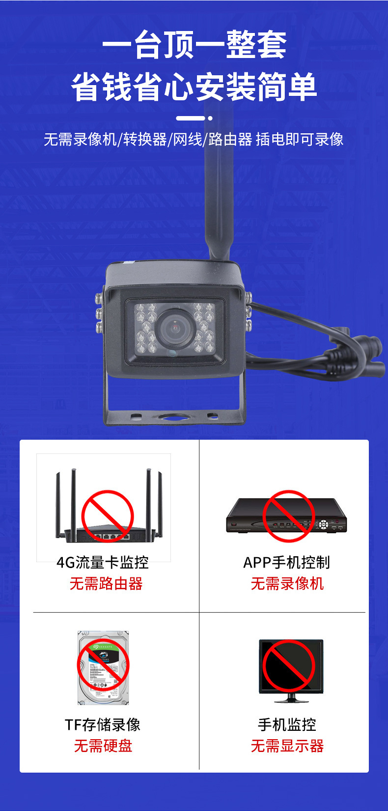 4g Wireless 4Mp Camera with Card Slot, Infrared Night Vision, Waterproof, Suitable for Camping Vehicles and Rvs